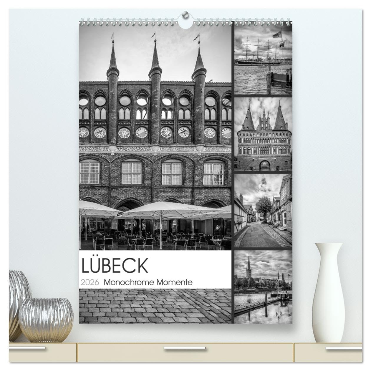 LÜBECK Monochrome Momente (hochwertiger Premium Wandkalender 2026 DIN A2 hoch), Kunstdruck in Hochglanz Leisure, Home & Garden