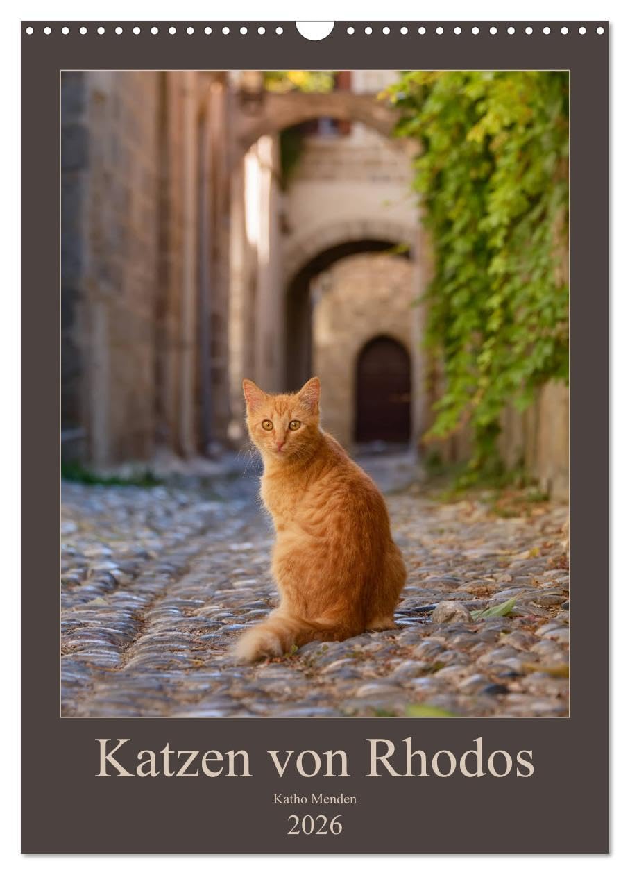 Katzen von Rhodos (Wandkalender 2026 DIN A3 hoch), CALVENDO Monatskalender: Anmutige Katzen in malerischen alten Dorfgassen und vor bunten Blüten ... griechischen Insel Rhodos. (CALVENDO Tiere) Photography