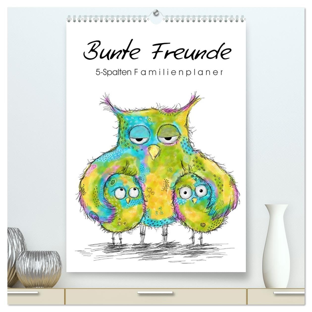 Bunte Freunde (hochwertiger Premium Wandkalender 2026 DIN A2 hoch), Kunstdruck in Hochglanz: Familinenplaner mit 5 Spalten (CALVENDO Spass) Leisure, Home & Garden