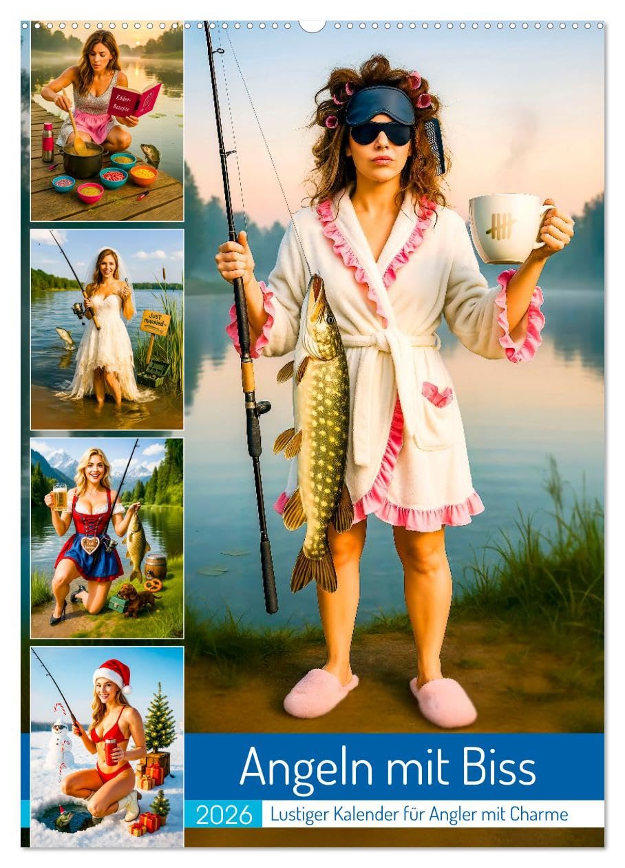 Angeln mit Biss - Lustiger Kalender für Angler mit Charme (Wandkalender 2026 DIN A2 hoch), CALVENDO Monatskalender: Der Kalender für passionierte Hobbyfischer und Berufspilker (CALVENDO Hobbys) Social Sciences