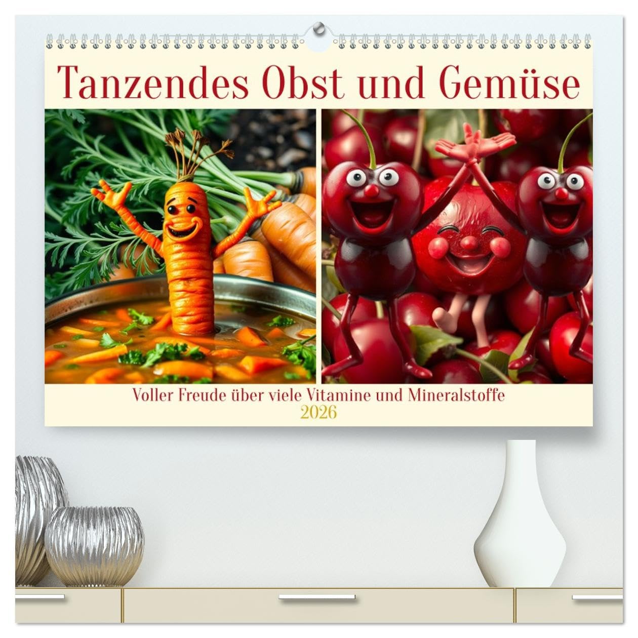 Tanzendes Obst und Gemüse (hochwertiger Premium Wandkalender 2026 DIN A2 quer), Kunstdruck in Hochglanz: Voller Freude über viele Vitamine und Mineralstoffe (CALVENDO Lifestyle) Leisure, Home & Garden