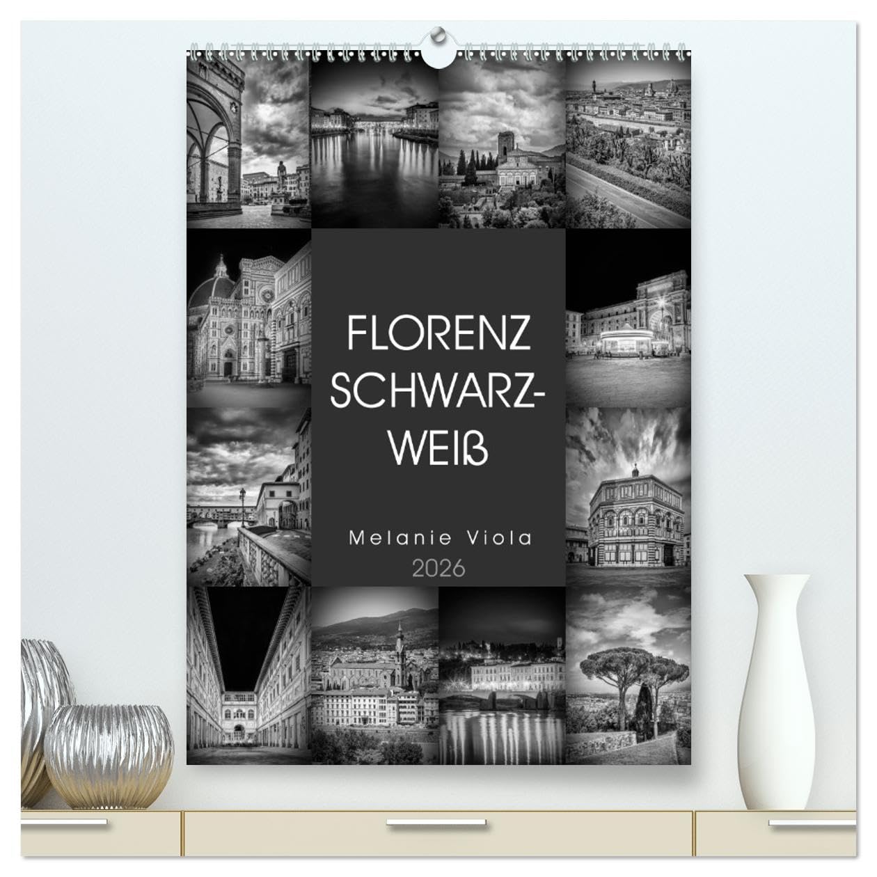 FLORENZ SCHWARZWEIß (hochwertiger Premium Wandkalender 2026 DIN A2 hoch), Kunstdruck in Hochglanz: Idylle und prachtvolle Bauten (CALVENDO Orte) Leisure, Home & Garden