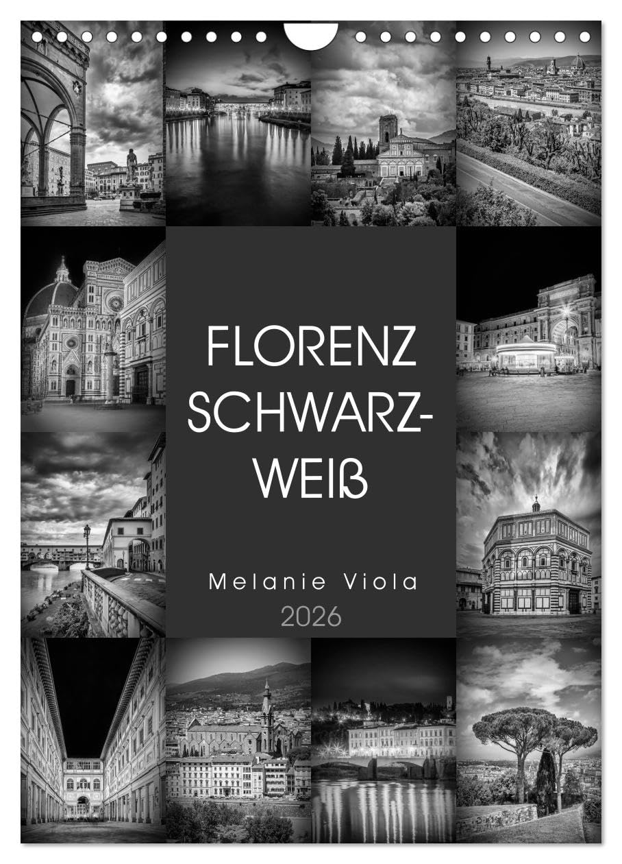 FLORENZ SCHWARZWEIß (Wandkalender 2026 DIN A4 hoch), CALVENDO Monatskalender: Idylle und prachtvolle Bauten (CALVENDO Orte) Leisure, Home & Garden