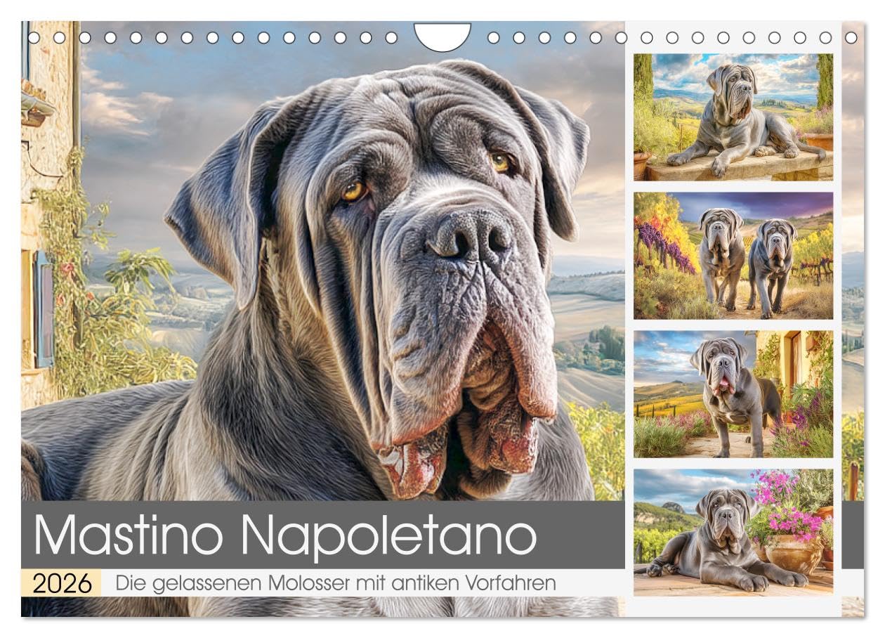Mastino Napoletano. Die gelassenen Molosser mit antiken Vorfahren (Wandkalender 2026 DIN A4 quer), CALVENDO Monatskalender: Der Mastino Napoletano ... vor der Kulisse der Toskana. (CALVENDO Tiere) Film, Art & Culture