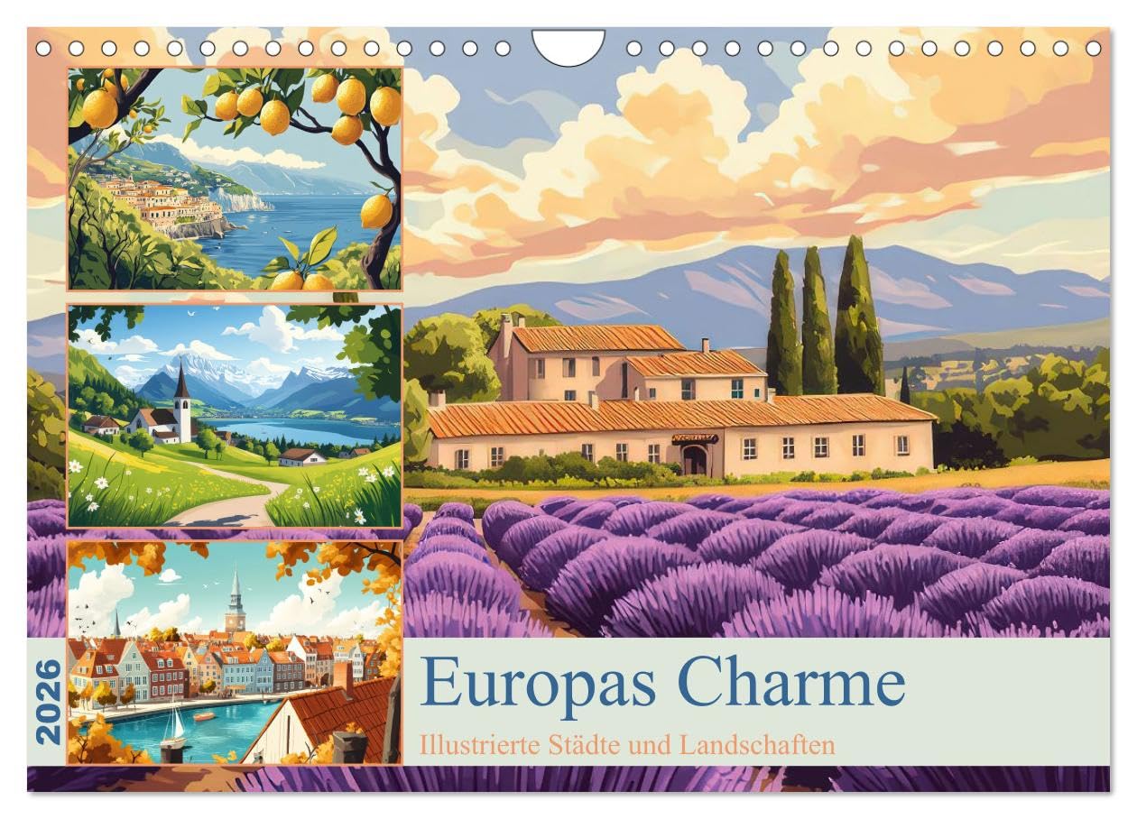 Europas Charme (Wandkalender 2026 DIN A4 quer), CALVENDO Monatskalender: Illustrierte Städte und Landschaften (CALVENDO Natur) Living & Furnishing