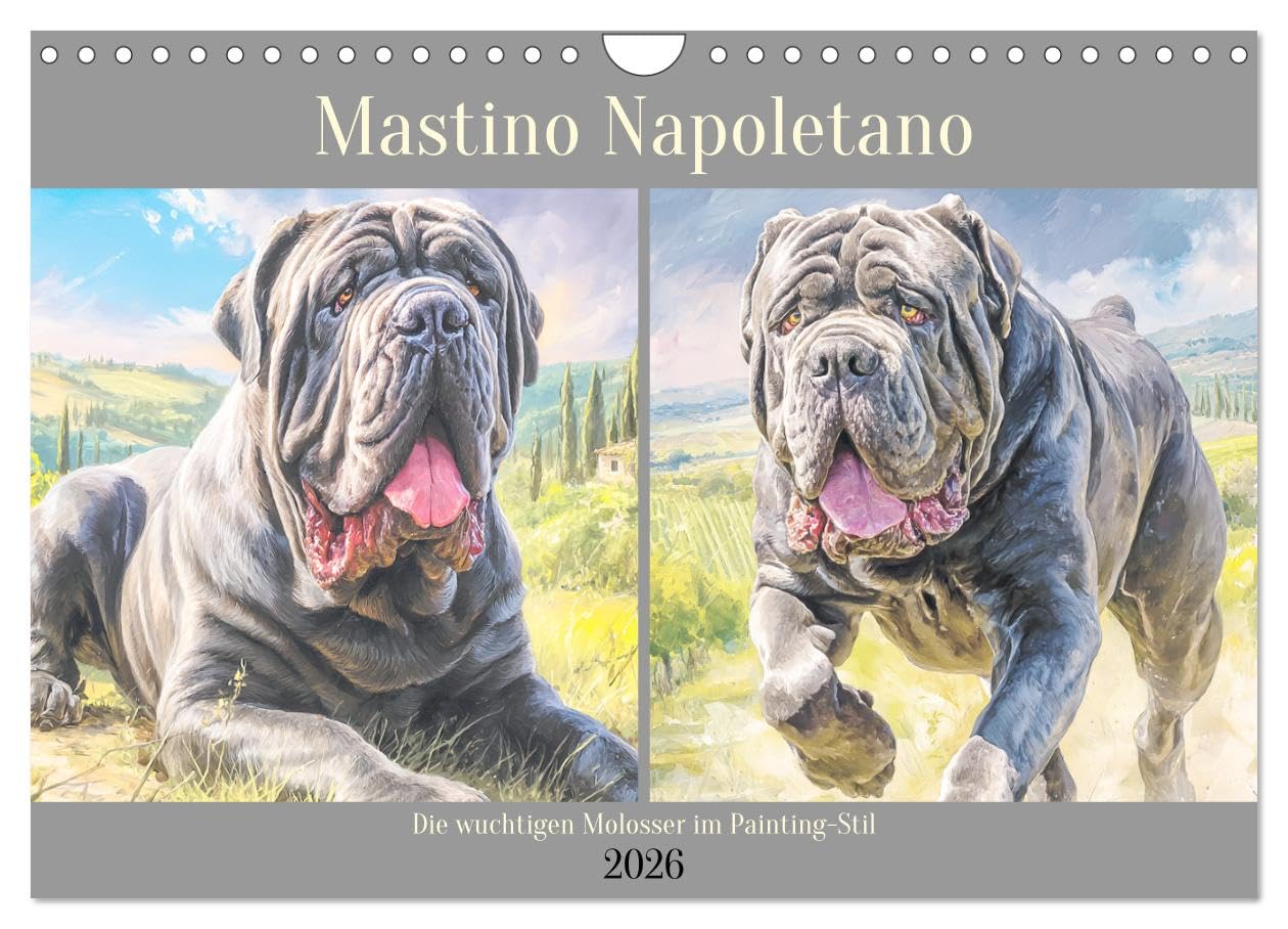 Mastino Napoletano. Die wuchtigen Molosser im Painting-Stil (Wandkalender 2026 DIN A4 quer), CALVENDO Monatskalender: Diese Illustrationen zeigen den ... eindrucksvolle Erscheinung (CALVENDO Tiere) Film, Art & Culture