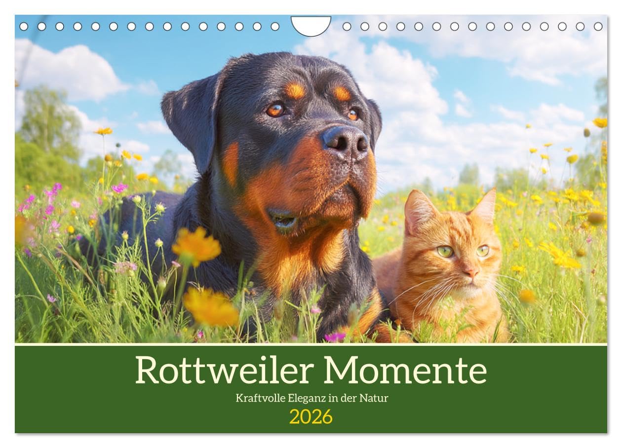 Rottweiler Momente. Kraftvolle Eleganz in der Natur (Wandkalender 2026 DIN A4 quer), CALVENDO Monatskalender: Die beeindruckende Ausstrahlung des Rottweilers in schönen Bildern (CALVENDO Tiere) Living & Furnishing