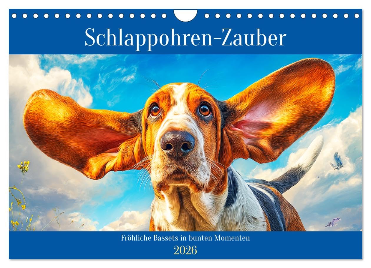 Schlappohren-Zauber. Fröhliche Bassets in bunten Momenten (Wandkalender 2026 DIN A4 quer), CALVENDO Monatskalender: Charmante Hunde, die mit treuem ... Ohren für gute Laune sorgen (CALVENDO Tiere) Film, Art & Culture