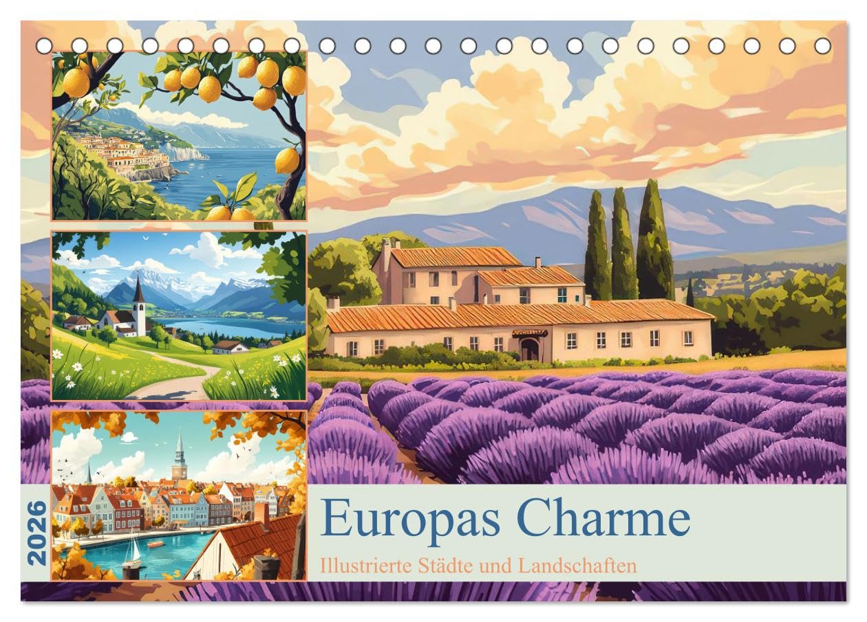 Europas Charme (Tischkalender 2026 DIN A5 quer), CALVENDO Monatskalender: Illustrierte Städte und Landschaften (CALVENDO Natur) Living & Furnishing