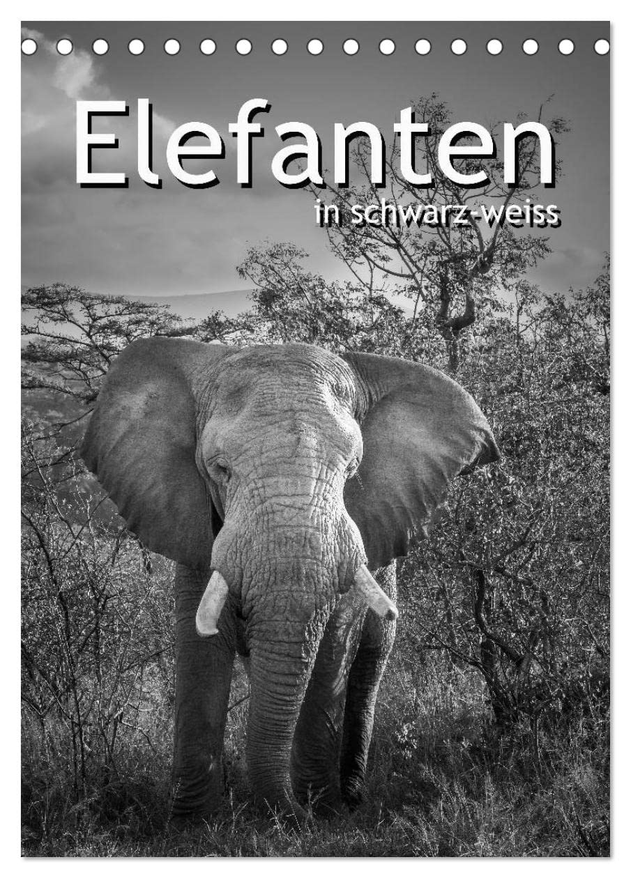 Elefanten in schwarz-weiss (Tischkalender 2026 DIN A5 hoch), CALVENDO Monatskalender: Die sanften Dickhäuter Afrikas (CALVENDO Tiere) Natural Sciences