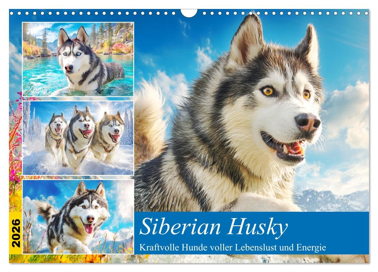 Siberian Husky. Kraftvolle Hunde voller Lebenslust und Energie (Wandkalender 2026 DIN A3 quer), CALVENDO Monatskalender: Majestätische und energiegeladene Hunde in schönen Bildern (CALVENDO Tiere) Film, Art & Culture