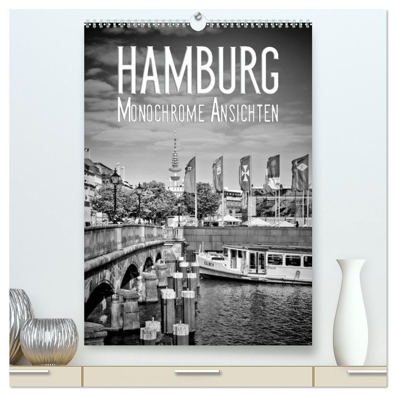 HAMBURG Monochrome Ansichten (hochwertiger Premium Wandkalender 2026 DIN A2 hoch), Kunstdruck in Hochglanz: Urbane Hansestadt und ihre Sehenswürdigkeiten (CALVENDO Orte) Leisure, Home & Garden