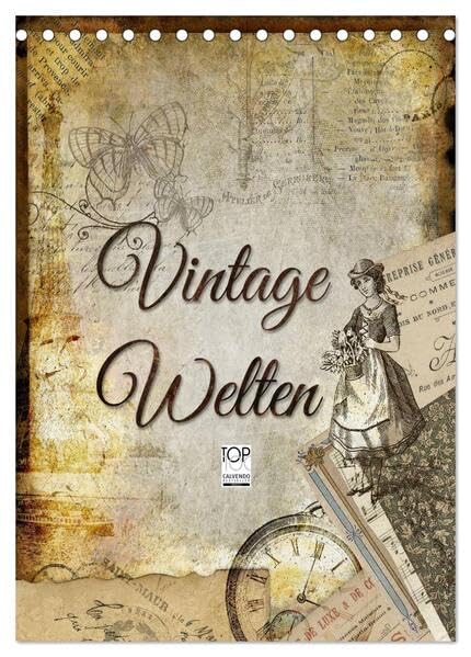 Vintage Welten (Tischkalender 2026 DIN A5 hoch), CALVENDO Monatskalender: Dekorative Collagen im original französischen Vintage-Chic (CALVENDO Kunst) Social Sciences