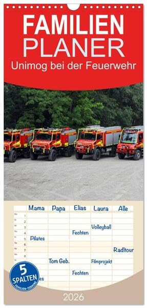 Familienplaner 2026 - Unimog bei der Feuerwehr mit 5 Spalten (Wandkalender, 21 x 45 cm) CALVENDO: Bilder vom Unimogs die im Feuerwehreinsatz sind (CALVENDO Technologie) Business & Technology