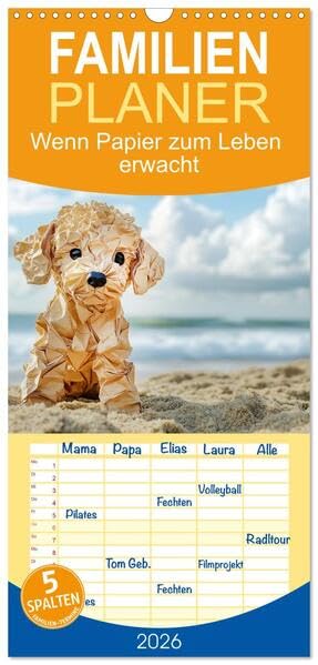 Familienplaner 2026 - Wenn Papier zum Leben erwacht mit 5 Spalten (Wandkalender, 21 x 45 cm) CALVENDO: Unsere Hunde in Papierfaltkunst (CALVENDO Hobbys) Leisure, Home & Garden