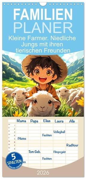 Familienplaner 2026 - Kleine Farmer. Niedliche Jungs mit ihren tierischen Freunden mit 5 Spalten (Wandkalender, 21 x 45 cm) CALVENDO: Freundschaft und ... Bauern und ihren Tieren (CALVENDO Tiere) Film, Art & Culture