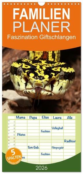Familienplaner 2026 - Faszination Giftschlangen mit 5 Spalten (Wandkalender, 21 x 45 cm) CALVENDO: verschiedene Giftschlangen aus der ganzen Welt, Traumhaft schön (CALVENDO Tiere) Natural Sciences