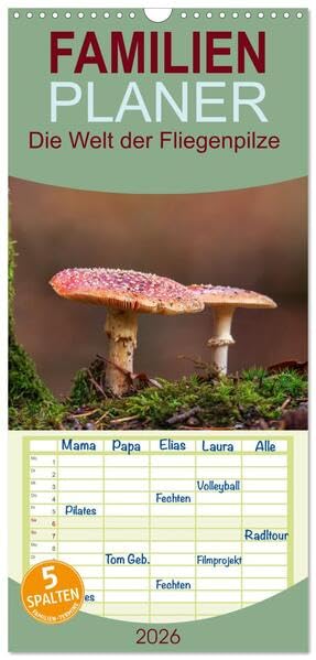 Familienplaner 2026 - Die Welt der Fliegenpilze mit 5 Spalten (Wandkalender, 21 x 45 cm) CALVENDO: Fliegenpilze in verschiedenen Perspektiven. (CALVENDO Natur) Photography