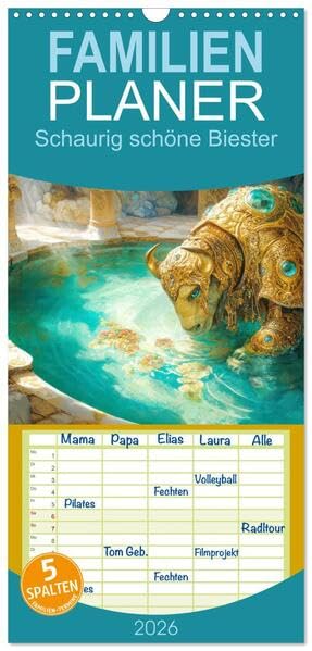 Familienplaner 2026 - Schaurig schöne Biester mit 5 Spalten (Wandkalender, 21 x 45 cm) CALVENDO: Imposante majestätische Ungeheuer (CALVENDO Tiere) Natural Sciences