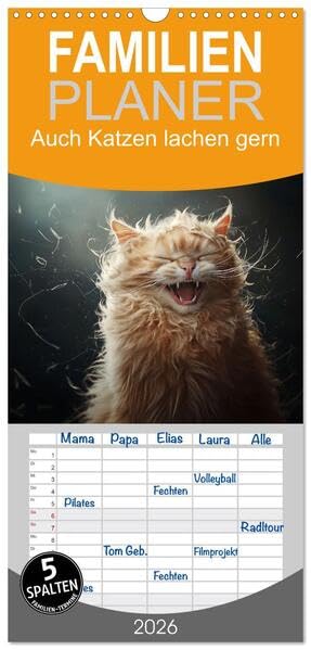 Familienplaner 2026 - Auch Katzen lachen gern mit 5 Spalten (Wandkalender, 21 x 45 cm) CALVENDO: Wenn Katzen lachen, bleibt kein Auge trocken (CALVENDO Tiere) Natural Sciences