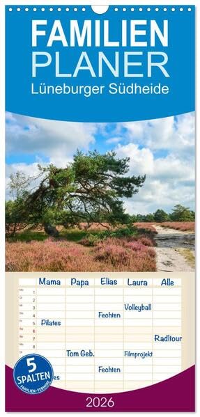 Familienplaner 2026 - Lüneburger Südheide mit 5 Spalten (Wandkalender, 21 x 45 cm) CALVENDO: Misselhorner Heide, Schmarbecker Wacholderwald und Oberohner Heide (CALVENDO Natur) Social Sciences