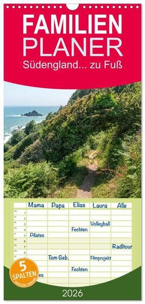 Familienplaner 2026 - Südengland... zu Fuß mit 5 Spalten (Wandkalender, 21 x 45 cm) CALVENDO: Geschichtsträchtige Städte und umwerfende Landschaften - ... ein Paradies für Entdecker. (CALVENDO Natur) Photography