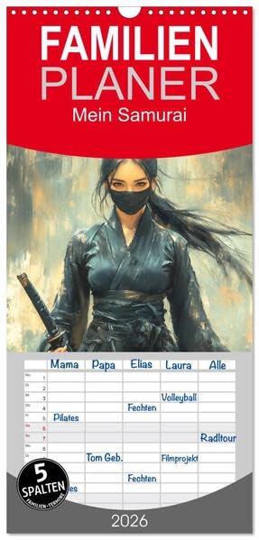 Familienplaner 2026 - Mein Samurai mit 5 Spalten (Wandkalender, 21 x 45 cm) CALVENDO: Erlebe die Weisheit, Ehre und Disziplin, die den Weg des Samurai ... inspirieren. (CALVENDO Menschen) Arts & Music