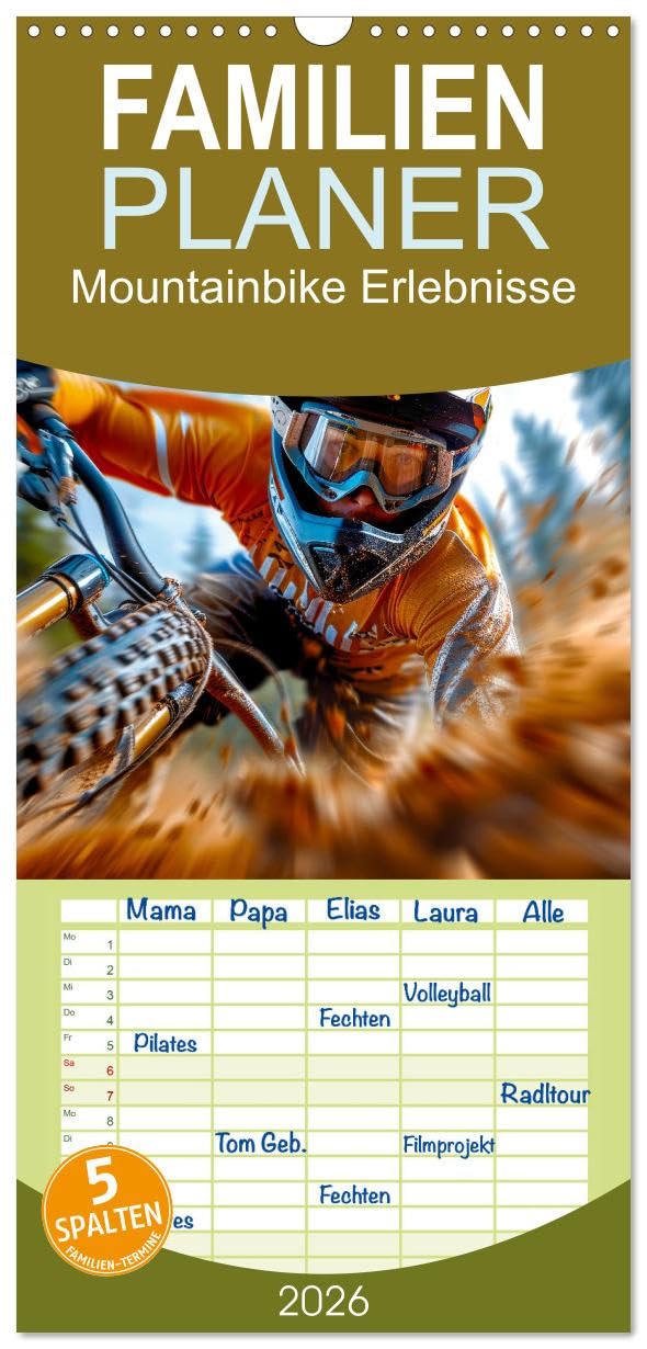 Familienplaner 2026 - Mountainbike Erlebnisse mit 5 Spalten (Wandkalender, 21 cm x 45 cm), CALVENDO Contemporary literature Books