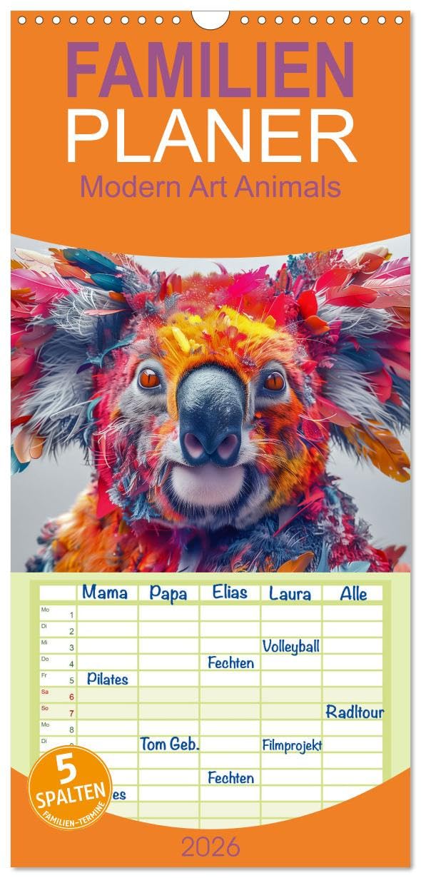 Familienplaner 2026 - Modern Art Animals mit 5 Spalten (Wandkalender, 21 cm x 45 cm), CALVENDO Film, Art & Culture