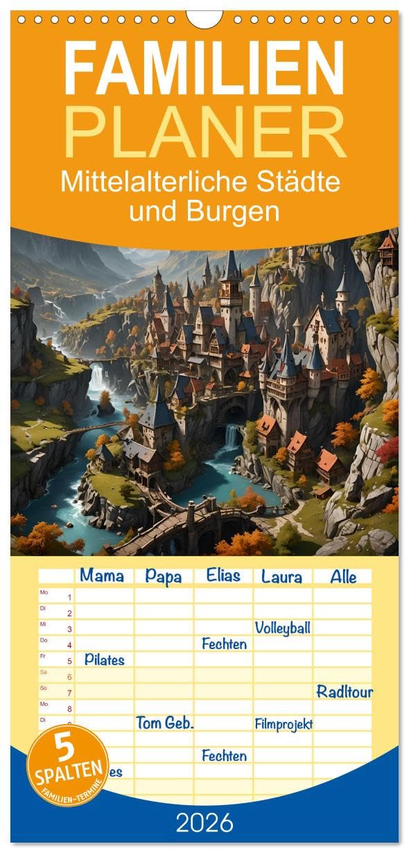 Familienplaner 2026 - Mittelalterliche Städte und Burgen mit 5 Spalten (Wandkalender, 21 cm x 45 cm), CALVENDO Business & Technology