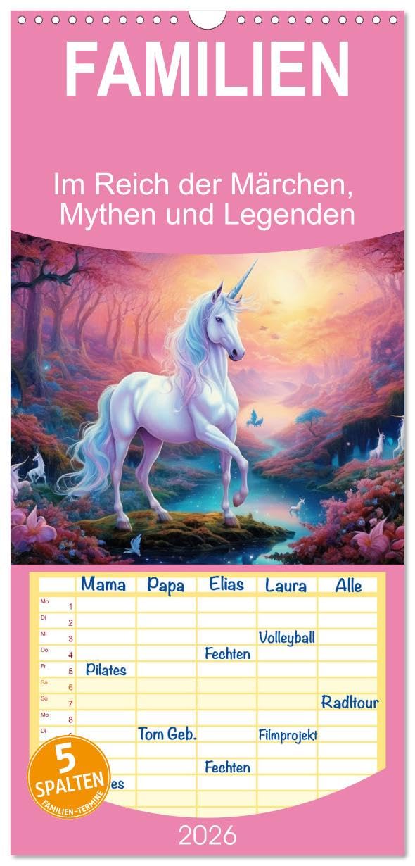 Familienplaner 2026 - Im Reich der Märchen, Mythen und Legenden mit 5 Spalten (Wandkalender, 21 cm x 45 cm), CALVENDO Calendars