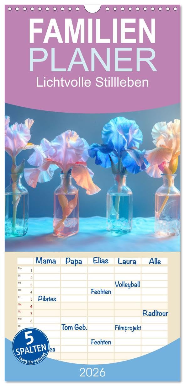 Familienplaner 2026 - Lichtvolle Stillleben mit 5 Spalten (Wandkalender, 21 cm x 45 cm), CALVENDO Leisure, Home & Garden