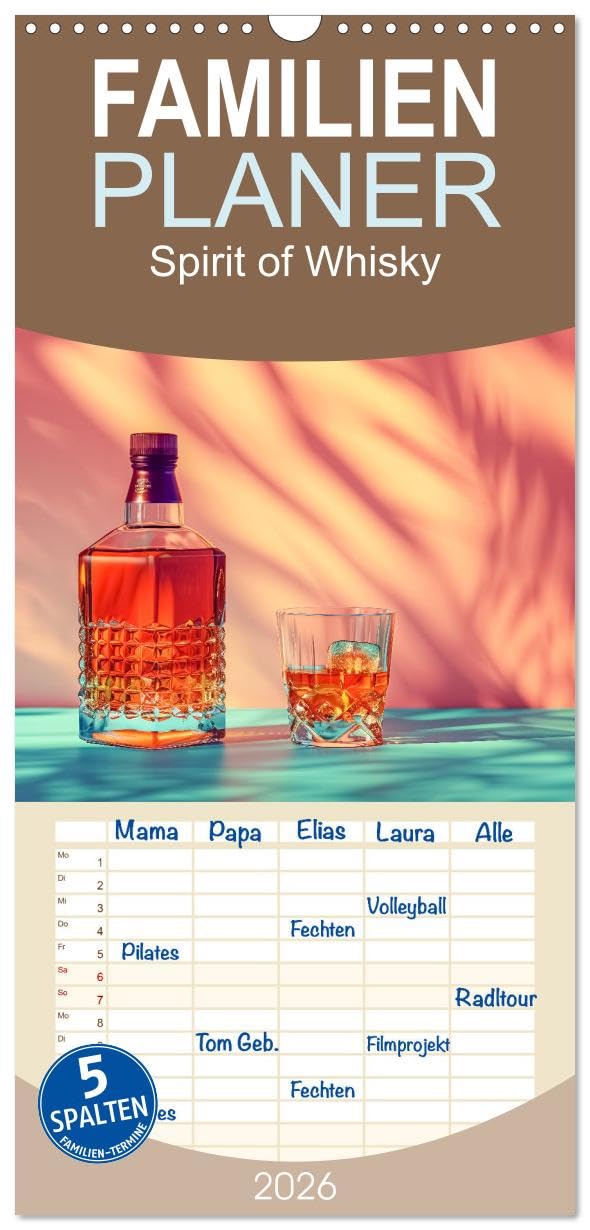Familienplaner 2026 - Spirit of Whisky mit 5 Spalten (Wandkalender, 21 cm x 45 cm), CALVENDO Lifestyle