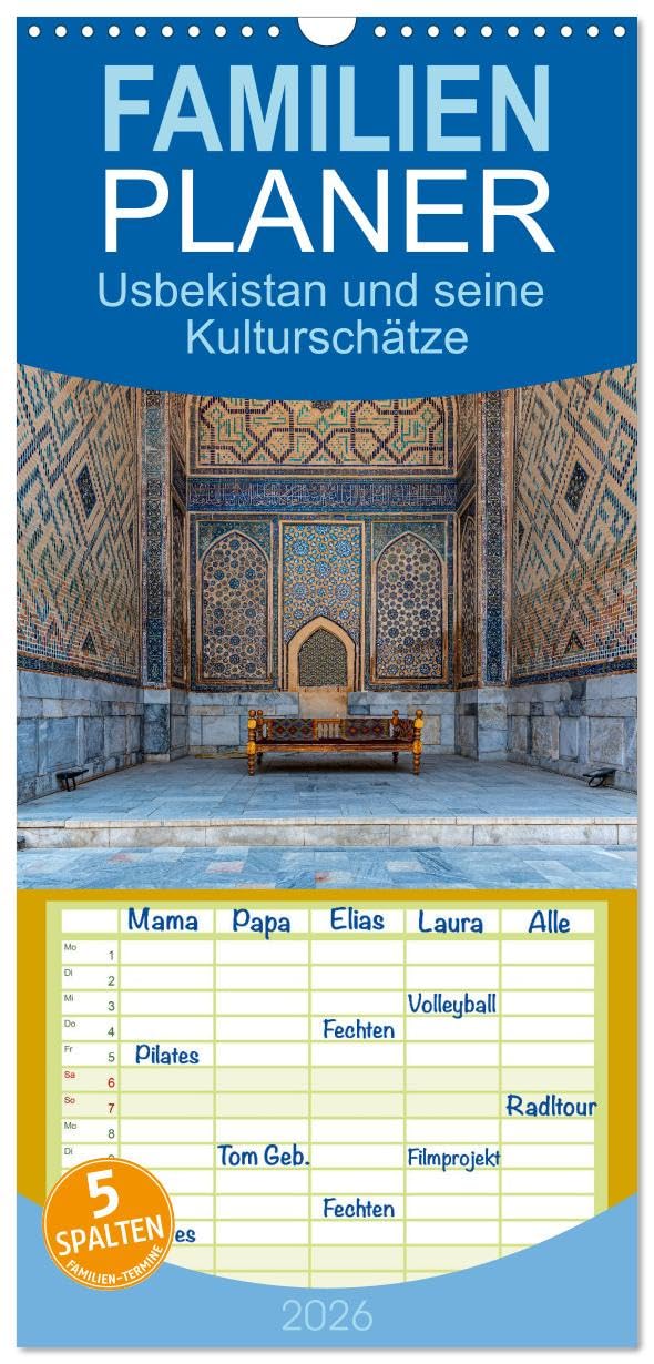 Familienplaner 2026 - Usbekistan und seine Kulturschätze mit 5 Spalten (Wandkalender, 21 cm x 45 cm), CALVENDO Film, Art & Culture