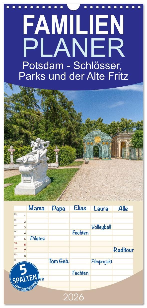 Familienplaner 2026 - Potsdam - Schlösser, Parks und der Alte Fritz mit 5 Spalten (Wandkalender, 21 cm x 45 cm), CALVENDO Leisure, Home & Garden