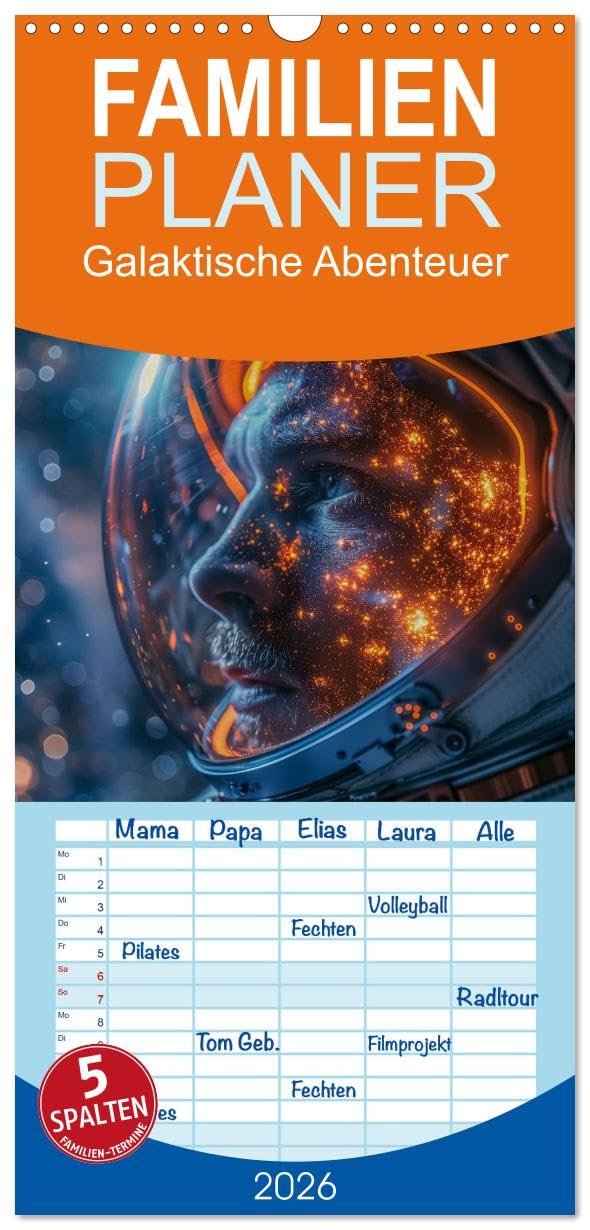 Familienplaner 2026 - Galaktische Abenteuer mit 5 Spalten (Wandkalender, 21 cm x 45 cm), CALVENDO Lifestyle