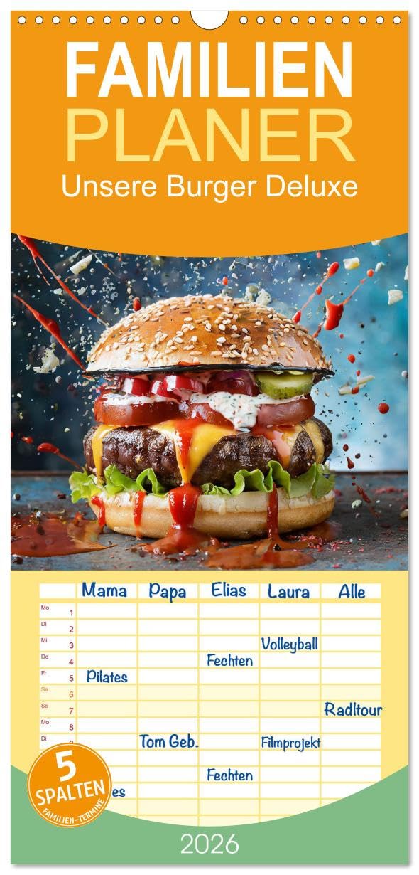 Familienplaner 2026 - Unsere Burger Deluxe mit 5 Spalten (Wandkalender, 21 cm x 45 cm), CALVENDO Living & Furnishing