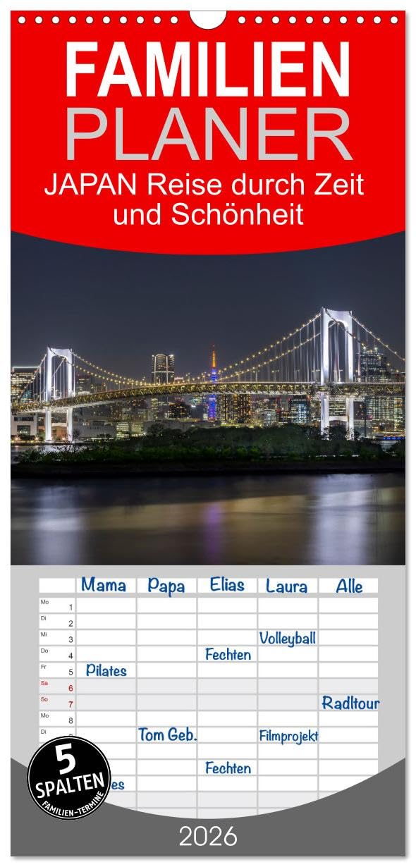 Familienplaner 2026 - JAPAN Reise durch Zeit und Schönheit mit 5 Spalten (Wandkalender, 21 cm x 45 cm), CALVENDO Leisure, Home & Garden