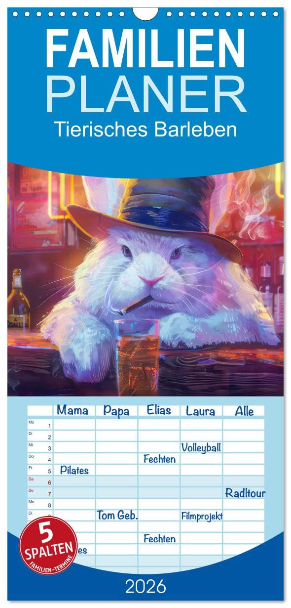 Familienplaner 2026 - Tierisches Barleben mit 5 Spalten (Wandkalender, 21 cm x 45 cm), CALVENDO Natural Sciences