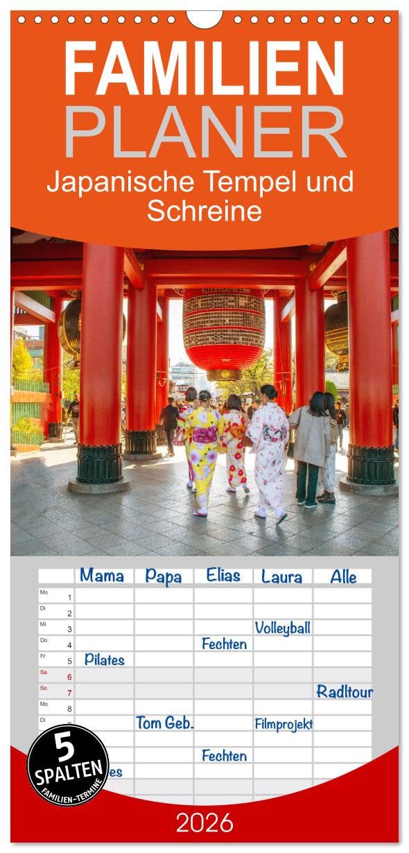 Familienplaner 2026 - Japanische Tempel und Schreine mit 5 Spalten (Wandkalender, 21 cm x 45 cm), CALVENDO Social Sciences