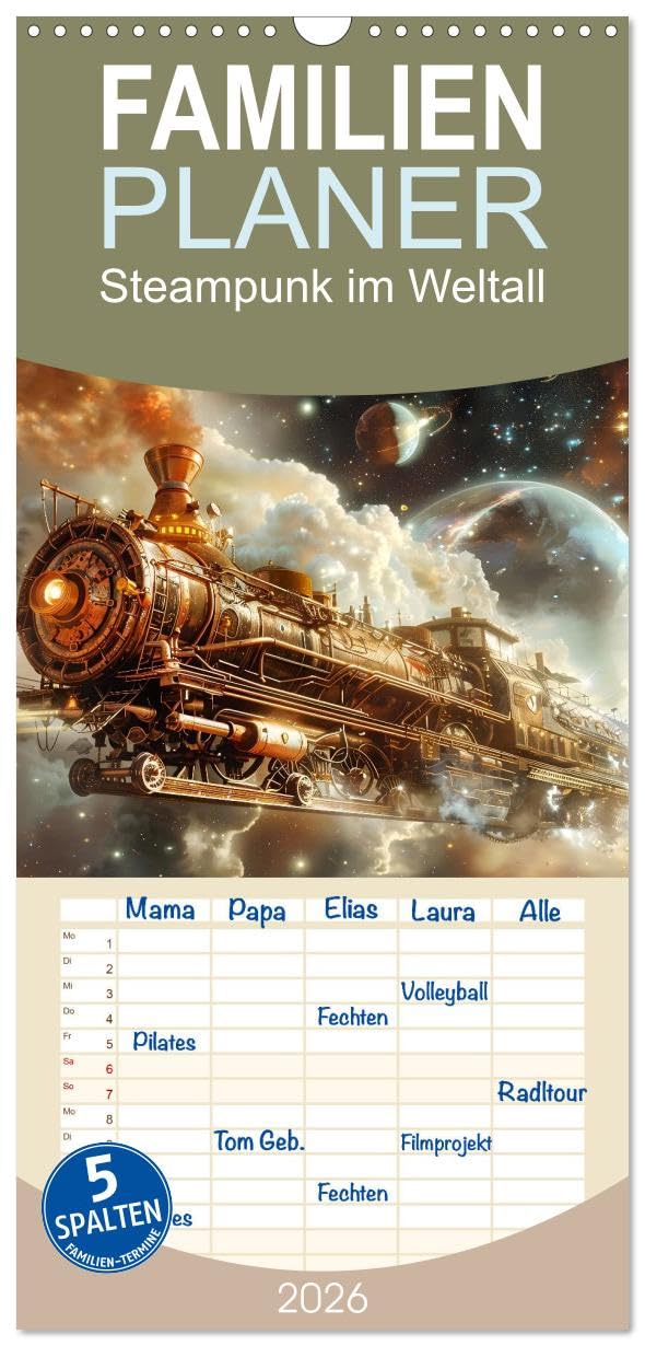 Familienplaner 2026 - Steampunk im Weltall mit 5 Spalten (Wandkalender, 21 cm x 45 cm), CALVENDO Business & Technology