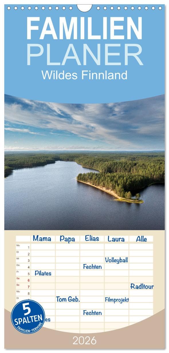 Familienplaner 2026 - Wildes Finnland mit 5 Spalten (Wandkalender, 21 cm x 45 cm), CALVENDO Film, Art & Culture