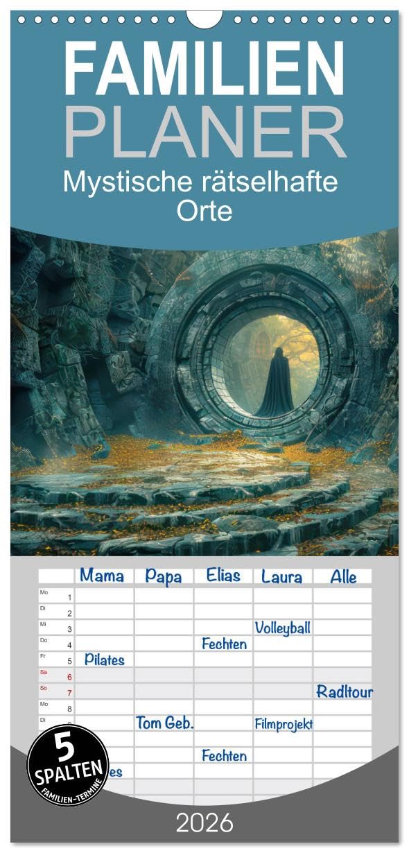 Familienplaner 2026 - Mystische rätselhafte Orte mit 5 Spalten (Wandkalender, 21 cm x 45 cm), CALVENDO Film, Art & Culture