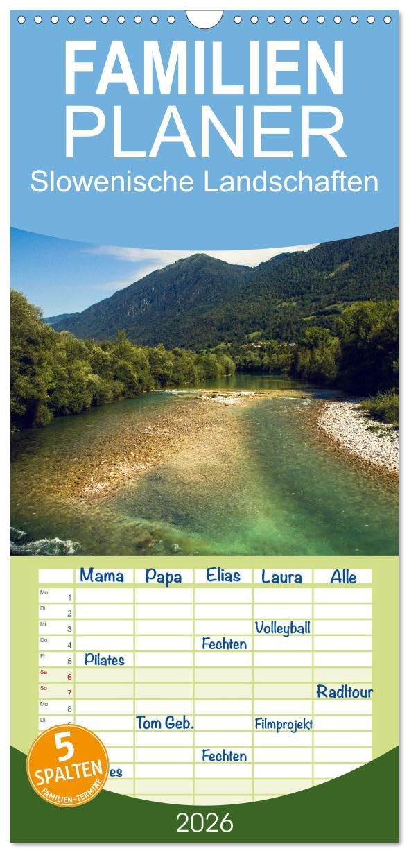 Familienplaner 2026 - Slowenische Landschaften mit 5 Spalten (Wandkalender, 21 cm x 45 cm), CALVENDO Film, Art & Culture
