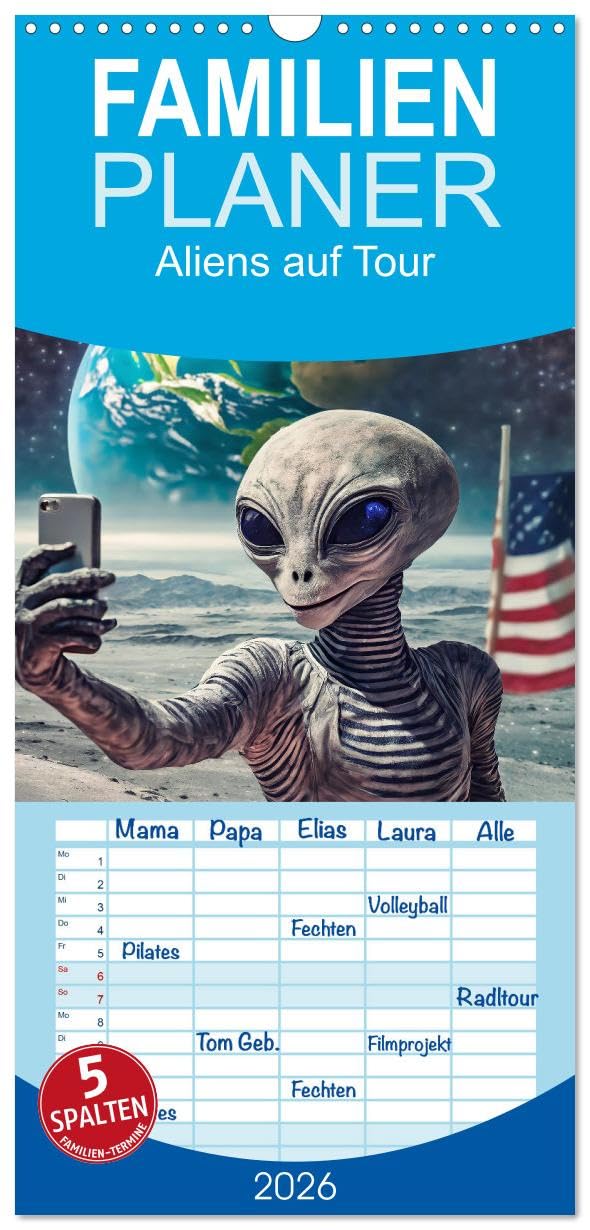 Familienplaner 2026 - Aliens auf Tour mit 5 Spalten (Wandkalender, 21 x 45 cm) CALVENDO: Dieser Kalender zeigt humorvolle Illustrationen von ... dargestellt werden. (CALVENDO Wissenschaft) Contemporary literature Books
