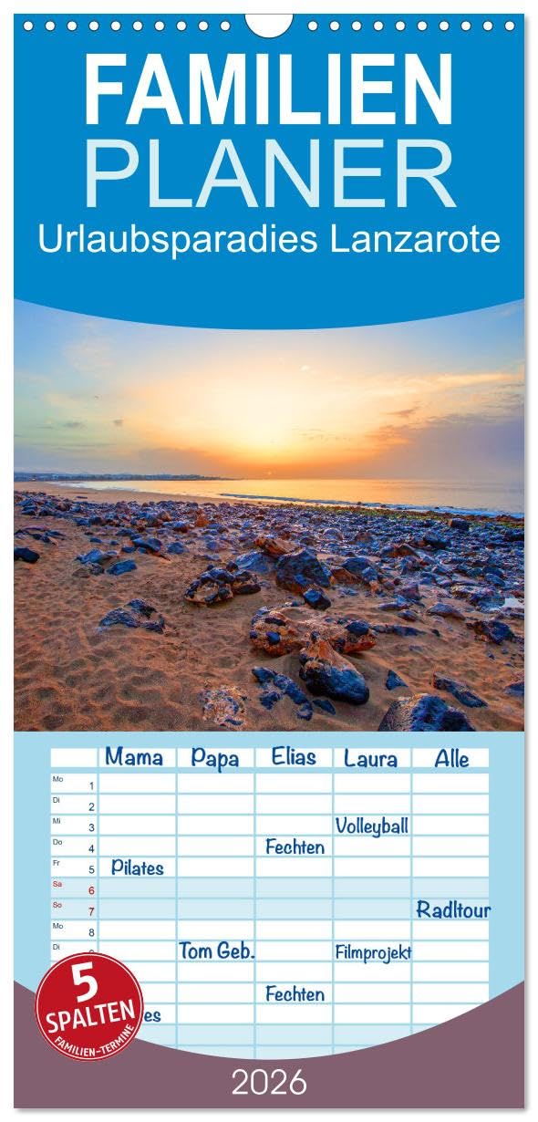 Familienplaner 2026 - Urlaubsparadies Lanzarote mit 5 Spalten (Wandkalender, 21 cm x 45 cm), CALVENDO Living & Furnishing