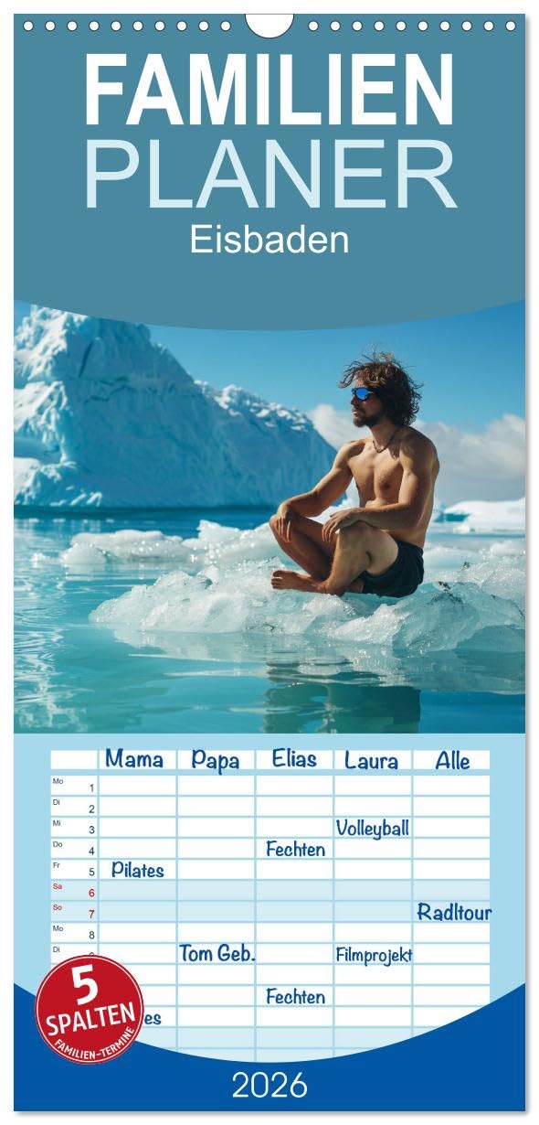 Familienplaner 2026 - Eisbaden mit 5 Spalten (Wandkalender, 21 cm x 45 cm), CALVENDO Film, Art & Culture