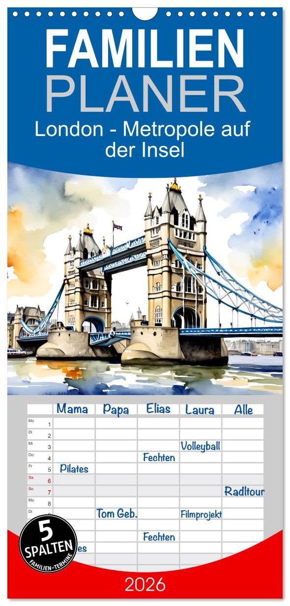 Familienplaner 2026 - London - Metropole auf der Insel mit 5 Spalten (Wandkalender, 21 cm x 45 cm), CALVENDO Calendars
