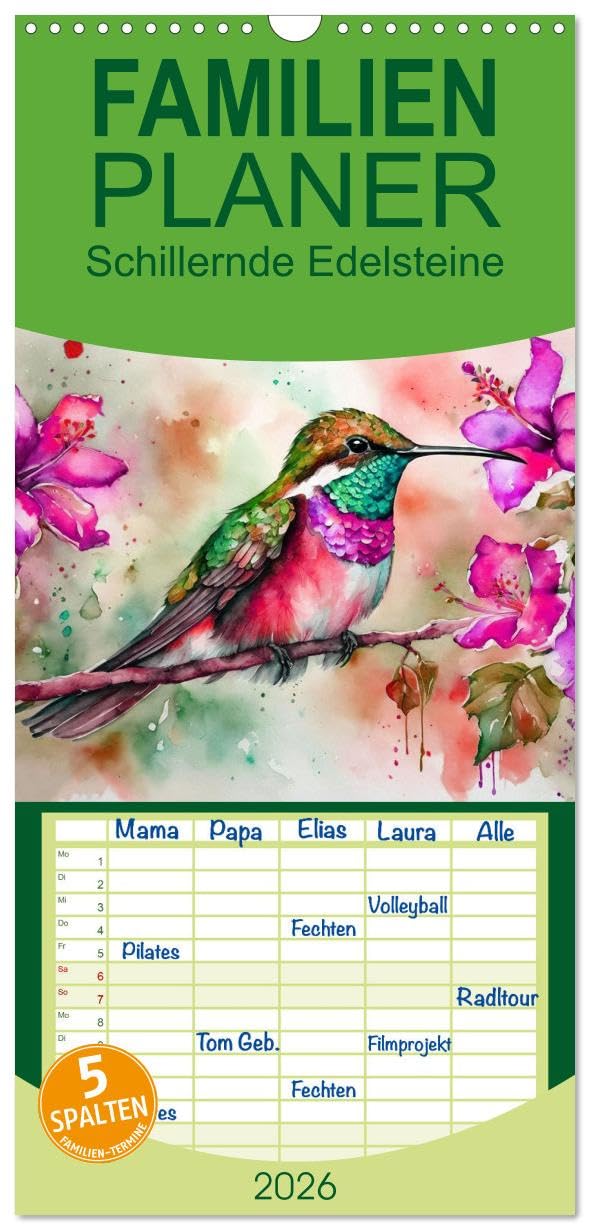 Familienplaner 2026 - Schillernde Edelsteine mit 5 Spalten (Wandkalender, 21 cm x 45 cm), CALVENDO Natural Sciences