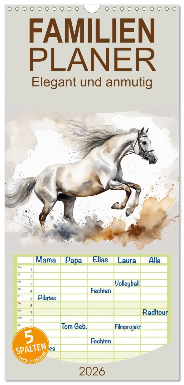 Familienplaner 2026 - Elegant und anmutig mit 5 Spalten (Wandkalender, 21 cm x 45 cm), CALVENDO Natural Sciences